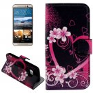 For HTC One M9 Heart Pattern Leather Case with Holder, Card Slots & Wallet