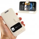 For HTC Desire 700 White Pebble Leather Case with Call Display ID & Holder