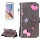 For Galaxy S6 Heart Diamond Grey Leather Case with Holder, Card Slots & Wallet