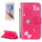 For Galaxy S6 Heart Diamond Magenta Leather Case with Holder, Card Slots & Wallet