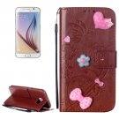 For Galaxy S6 Heart Diamond Brown Leather Case with Holder, Card Slots & Wallet
