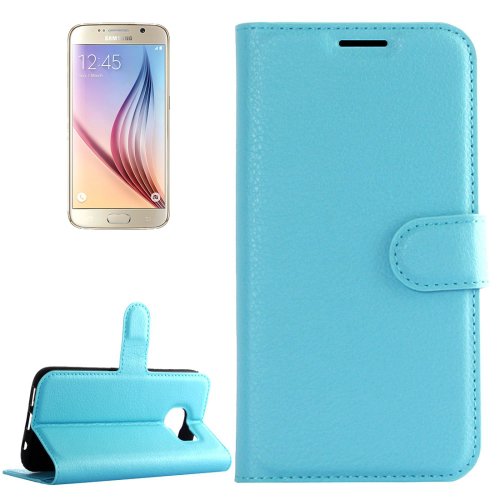 For Galaxy S6 Blue Litchi Flip Leather Case with Holder, Card Slots & Wallet