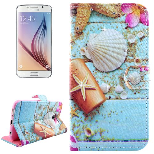 For Galaxy S6 Starfish Pattern Leather Case with Holder, Card Slots & Wallet