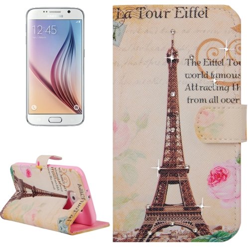For Galaxy S6 Tower Pattern Leather Case with Holder, Card Slots & Wallet
