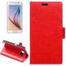 For Galaxy S6 Red Crazy Horse Leather Case with Holder, Card Slots & Wallet