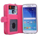 For Galaxy S6 Magenta Separable Leather Case with Zipper, Card Slots & Lanyard