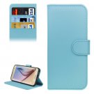 For Galaxy S6 Blue Plain Weave Leather Case with Holder, Card Slots & Wallet