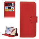 For Galaxy S6 Red Plain Weave Leather Case with Holder, Card Slots & Wallet