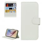 For Galaxy S6 White Plain Weave Leather Case with Holder, Card Slots & Wallet