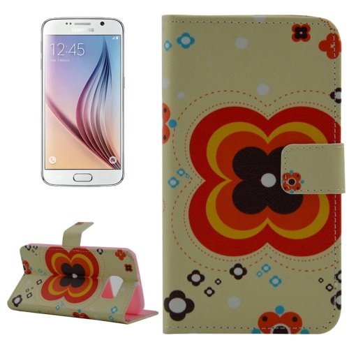For Galaxy S6 Flower Pattern Leather Case with Holder & Wallet