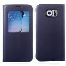 For Galaxy S6 Dark Blue Litchi Leather Case with Call Display ID & Sleep function