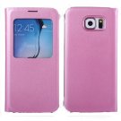For Galaxy S6 Pink Litchi Leather Case with Call Display ID & Sleep function