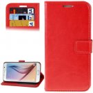 For Galaxy S6 Red Crazy Horse Leather Case with Holder, Card Slots & Wallet