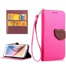 For Galaxy S6 Magenta Litchi Leaf Leather Case with Holder, Card Slots & Lanyard