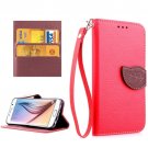 For Galaxy S6 Red Litchi Leaf Leather Case with Holder, Card Slots & Lanyard