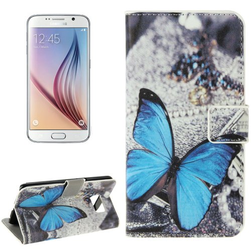 For Galaxy S6 Butterfly Pattern Leather Case with Holder, Card Slots & Wallet