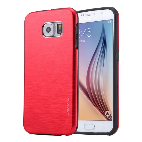 For Galaxy S6 Red MOTOMO Brushed Texture Metal + TPU Protective Case