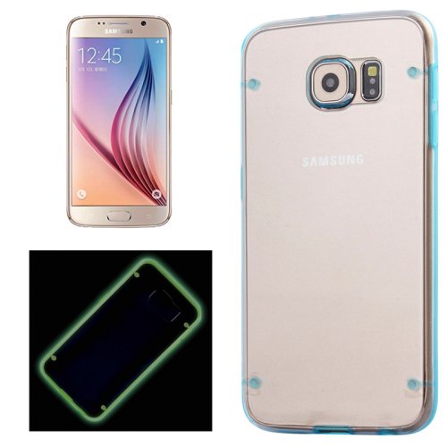 For Galaxy S6 Blue Luminous Frame Transparent Back Shell Plastic Case