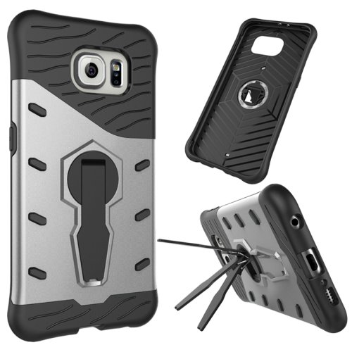 For Galaxy S6 Silver Rotating Tough Armor TPU+PC Combination Case & Holder