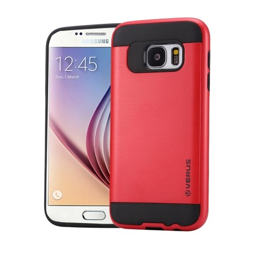 For Galaxy S6 Red Brushed Texture PC + TPU Protective Case