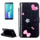 For Galaxy S6 Edge+ Black Diamond Leather Case with Holder, Card Slots & Wallet