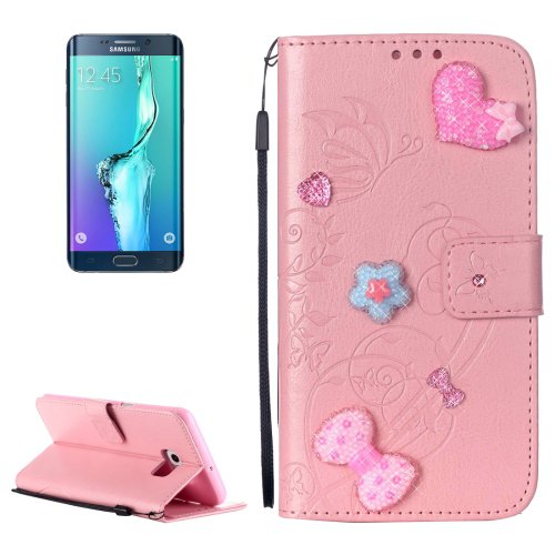For Galaxy S6 Edge+ Pink Diamond Leather Case with Holder, Card Slots & Wallet