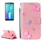 For Galaxy S6 Edge+ Pink Diamond Leather Case with Holder, Card Slots & Wallet