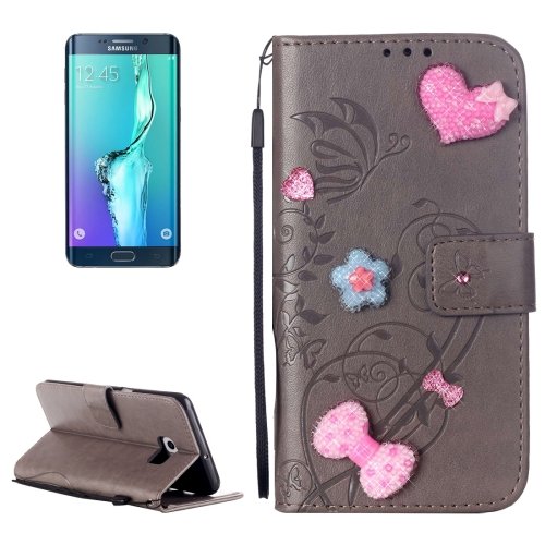 For Galaxy S6 Edge+ Grey Diamond Leather Case with Holder, Card Slots & Wallet