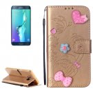 For Galaxy S6 Edge+ Gold Diamond Leather Case with Holder, Card Slots & Wallet