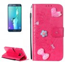 For Galaxy S6 Edge+ Magenta Diamond Leather Case with Holder, Card Slots & Wallet