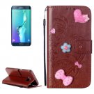 For Galaxy S6 Edge+ Brown Diamond Leather Case with Holder, Card Slots & Wallet