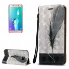 For Galaxy S6 Edge+ 3D Feather Leather Case with Holder, Card Slots & Lanyard