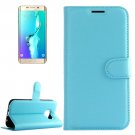 For Galaxy S6 Edge+ Blue Litchi Leather Case with Holder, Card Slots & Wallet