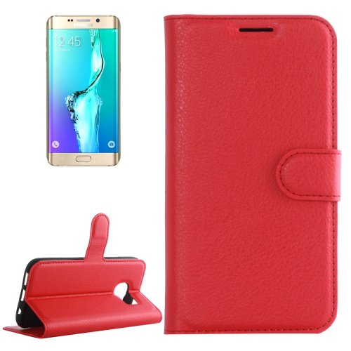 For Galaxy S6 Edge+ Red Litchi Leather Case with Holder, Card Slots & Wallet