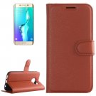For Galaxy S6 Edge+ Brown Litchi Leather Case with Holder, Card Slots & Wallet