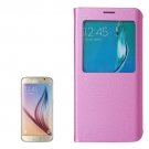 For Galaxy S6 Edge+ Pink Litchi Leather Case with Sleep / Wake-up Function