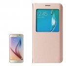 For Galaxy S6 Edge+ Gold Litchi Leather Case with Sleep / Wake-up Function