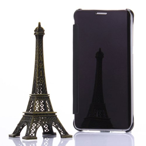 For Galaxy S6 Edge+ Black Electroplating Mirror Horizontal Flip Leather Case