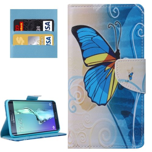 For Galaxy S6 Edge+ Butterfly Pattern Leather Case with Holder, Card Slots & Wallet