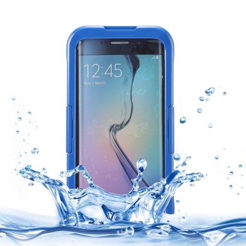 For Galaxy S6 Edge+ Dark Blue IP x 8 PVC + Silicone Waterproof Case with Lanyard