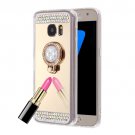 For Galaxy S6 Edge+ Gold Electroplating Mirror Cover Case with Hidden Ring Holder