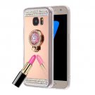 For Galaxy S6 Edge+ Rose Electroplating Mirror Cover Case with Hidden Ring Holder