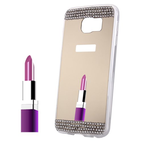 For Galaxy S6 Edge+ Gold Diamond Encrusted Mirror TPU Protective Case