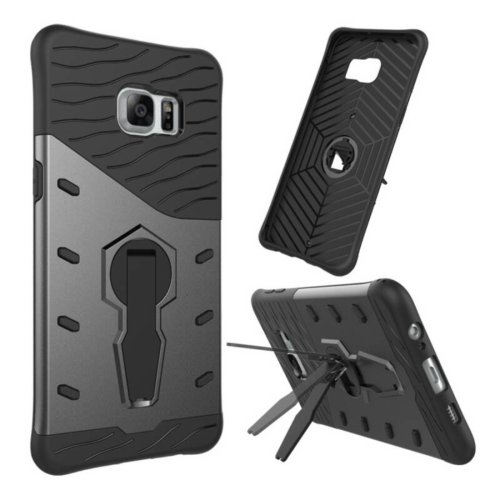 For Galaxy S6 Edge+ Black Rotating Tough Armor TPU+PC Case with Holder