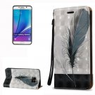 For Galaxy Note 5 Feather Pattern Leather Case with Holder, Card Slots & Lanyard