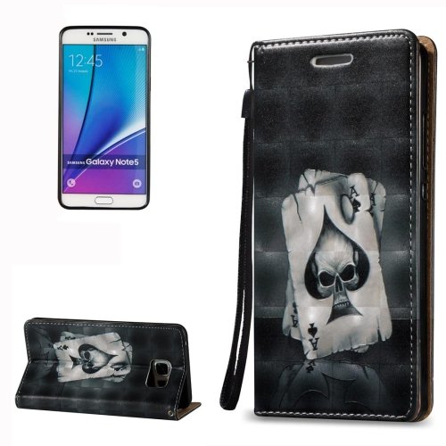 For Galaxy Note 5 Poker Pattern Leather Case with Holder, Card Slots & Lanyard
