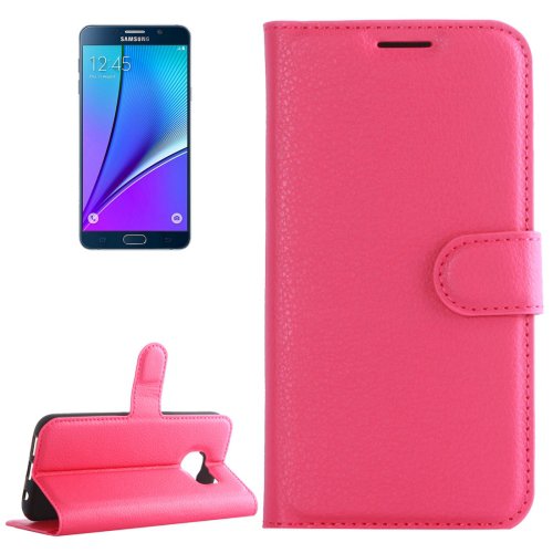 For Galaxy Note 5 Magenta Litchi Leather Case with Holder, Card Slots & Wallet