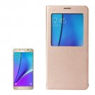 For Galaxy Note 5 Gold Litchi Leather Case with Sleep / Wake-up Function