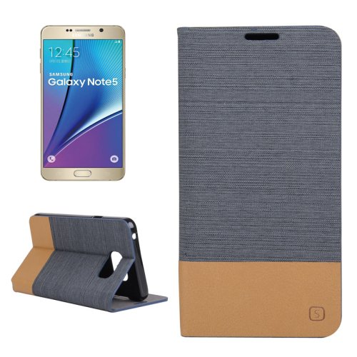 For Galaxy Note 5 Dark Grey Canvas Leather Case with Holder & Card Slots