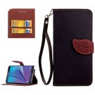 For Galaxy Note 5 Black Leaf Leather Case with Card Slots, Holder & Wallet